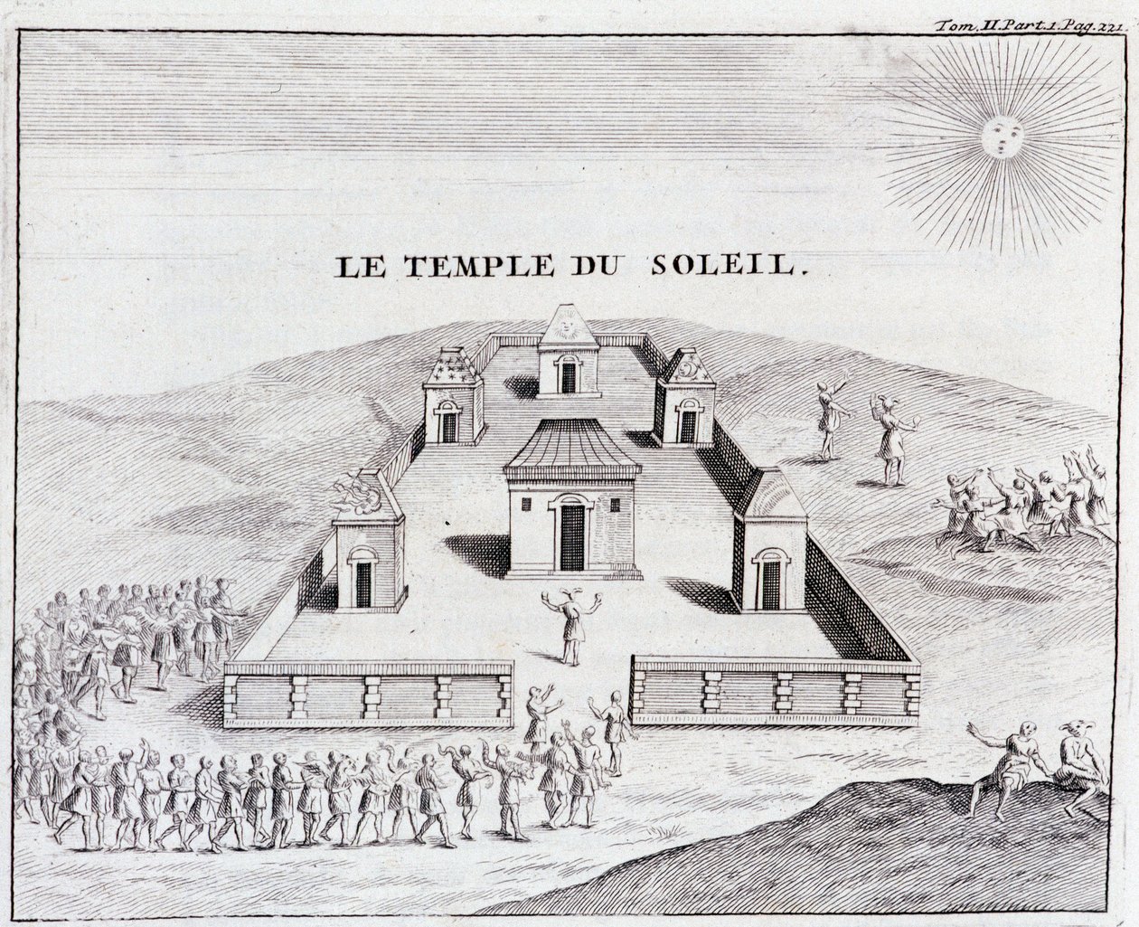 A Nap temploma – Don Georges Juan és Don Antoine de Ulloa „"Dél-Amerika történelmi utazása a spanyol király parancsára" című könyvében, T.II, szerk. Jombert, Királyi Könyvtár, Párizs alkotó: Unknown artist