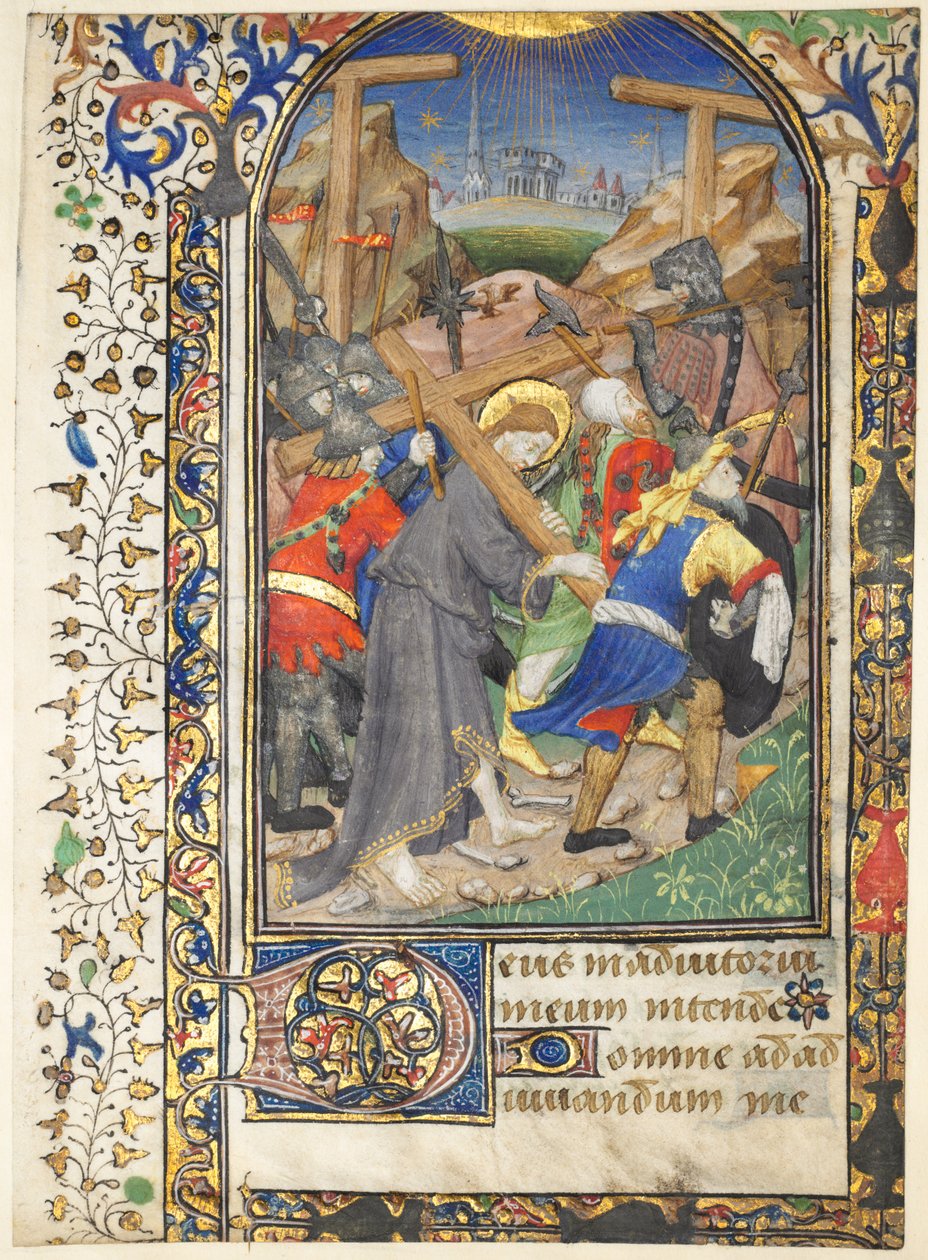 Levél kivágva a tarletoni órákról: Krisztus a keresztet hordozza (Terce, Szűz hivatala) alkotó: Unknown artist