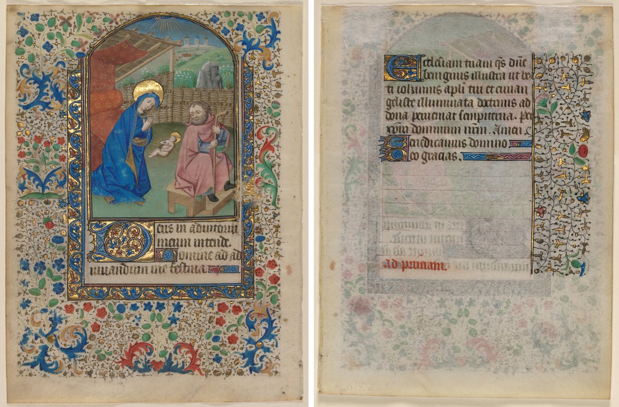 Levél egy órakönyvből: Születés (recto) és Szöveg (verso) alkotó: Unknown artist