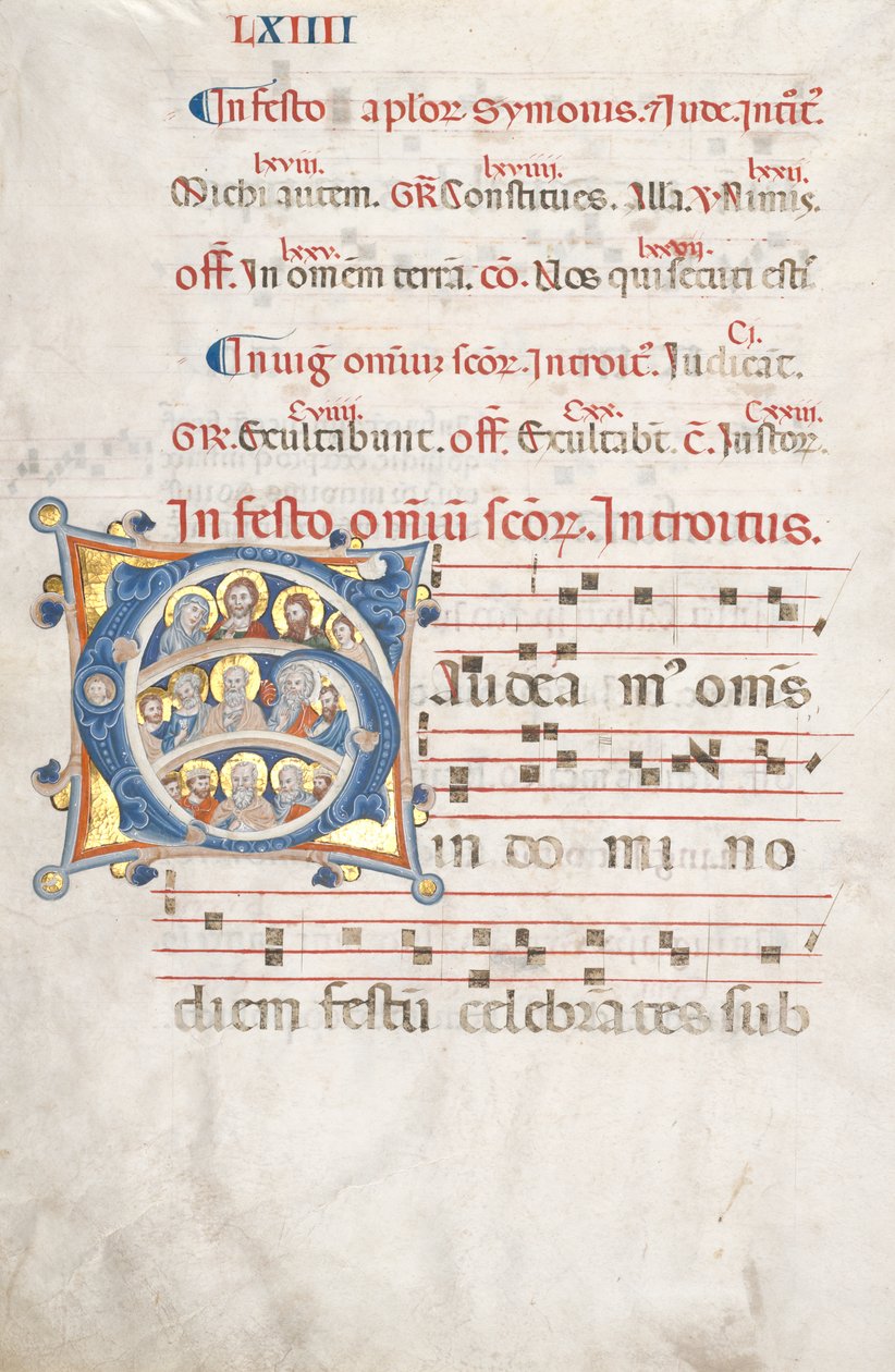 Fokozatos levél: Initial (G) Krisztussal, a Szűzzel és az apostolokkal alkotó: Unknown artist