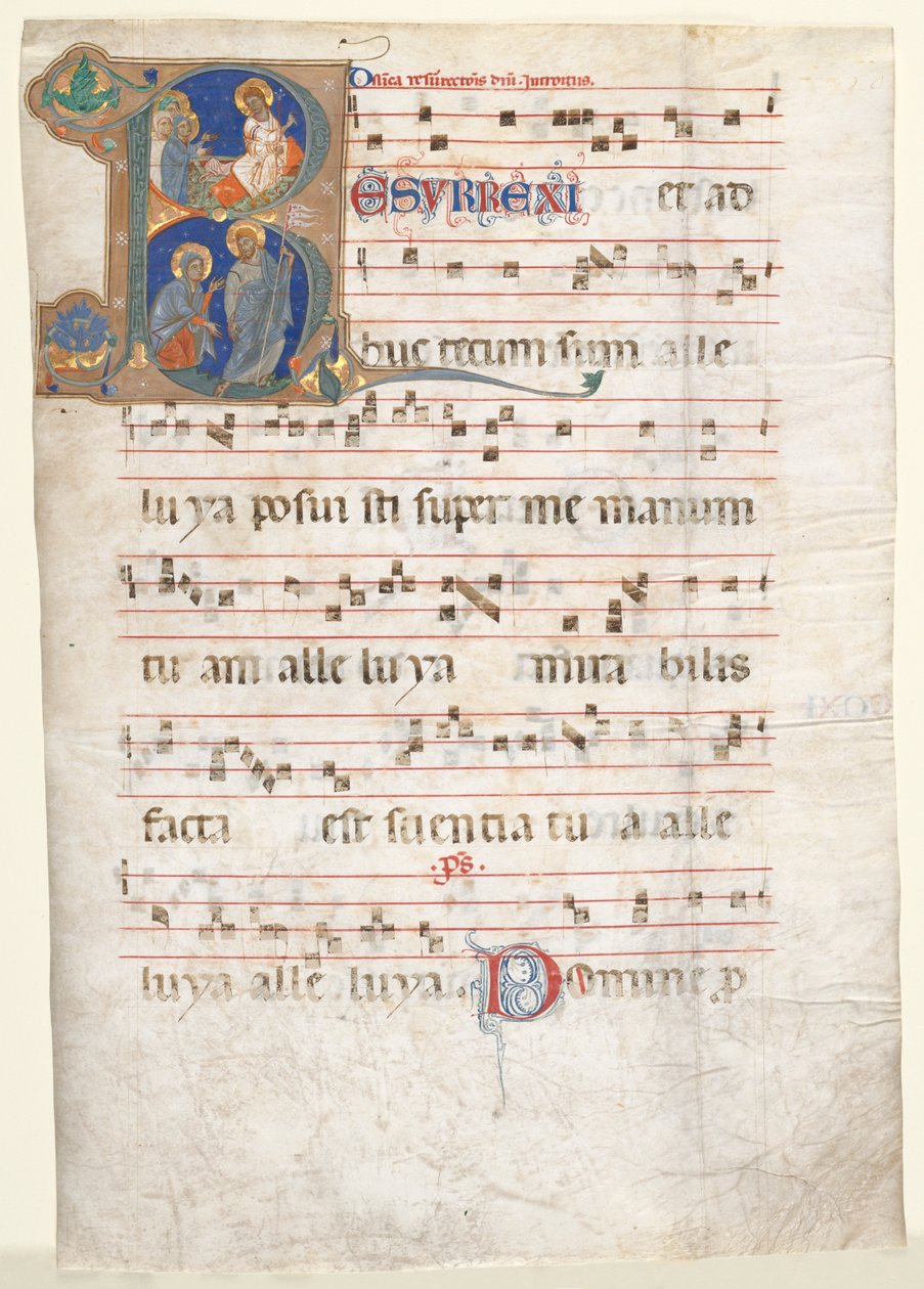 Levél egy fokozatról: Initial (R) három Máriával a sírnál és "Noli me Tangere" alkotó: Unknown artist
