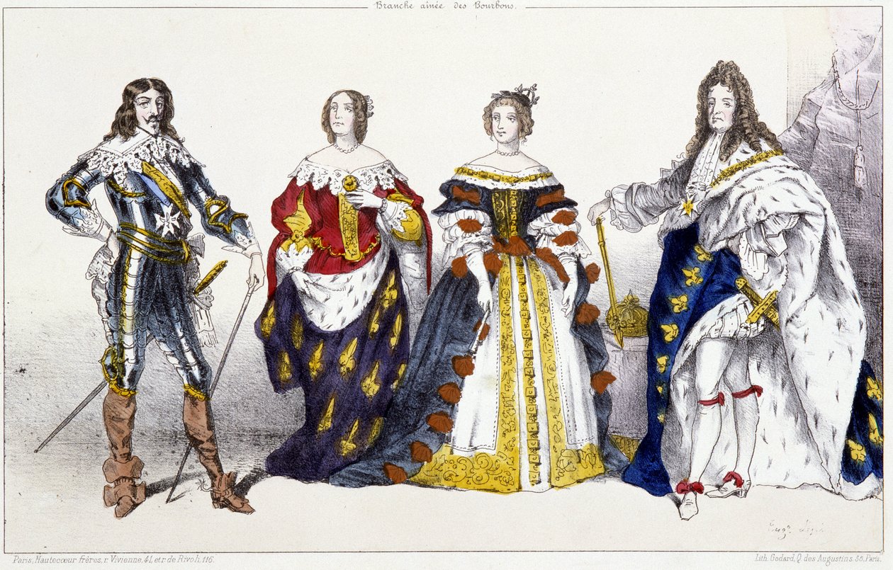Les Bourbons: XIII. Lajos (1601-1643) és Ausztriai Anna (1601-1666), Marie Therese Osztrák (vagy Spanyolország) (1638-1683) és XIV. Lajos (1638-1715) – Franciaország királyaitól és királynőitől kivont lemez nyomtatványokban, Párizs, szerk. Gyors alkotó: Unknown artist