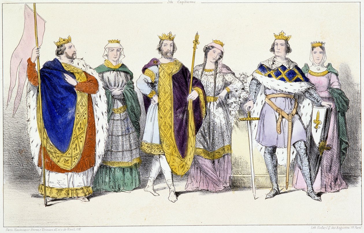 A capetusok: VI. Lajos Le Gros (1081-1137) és Savoyai Adelaide (kb. 1100-1154), VII. Lajos Le Jeune (1120-1180) és Champagne-i Adél (vagy Blois) (kb. 1140-1206), Philippe II. Philippe Auguste (1165-1223) és Isabelle de Hainaut (1170-1190) - Friss lemez alkotó: Unknown artist
