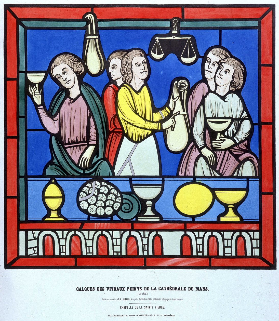 Les chanteurs du Mans – Hasonlat a Cathedrale du Mans ólomüveg ablakából a 13. századból. 19. századi réteg. alkotó: Unknown artist