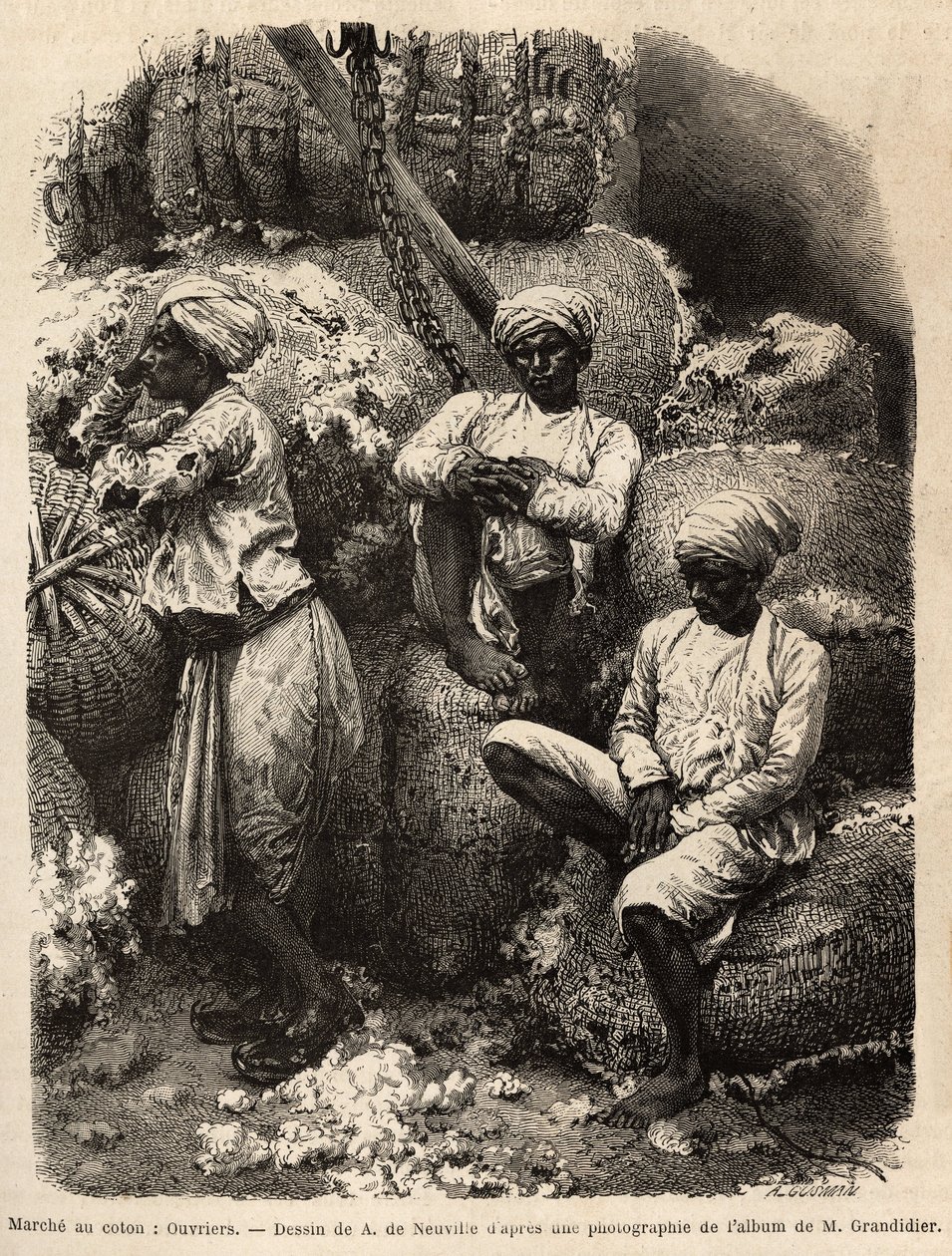 A Parsi munkások nyugalomban, a bombayi gyapotpiacon. Edouard Charton, Hachet kiadás alkotó: Unknown artist