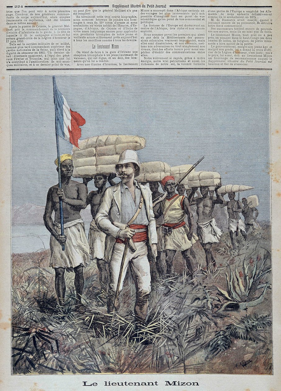 Mizon hadnagy egy feltáró oszlop vezetője Közép-Afrikában – az 1892. július 9-i „” Le petit Journal”-ban alkotó: Unknown artist