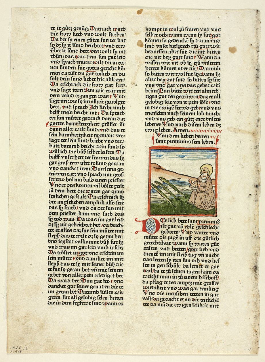 Szent Pirminius élete Heiligenlebenből, Winterteil (A szentek élete, tél), 1. tábla a 15. századi könyvek fametszeteiből alkotó: Unknown artist
