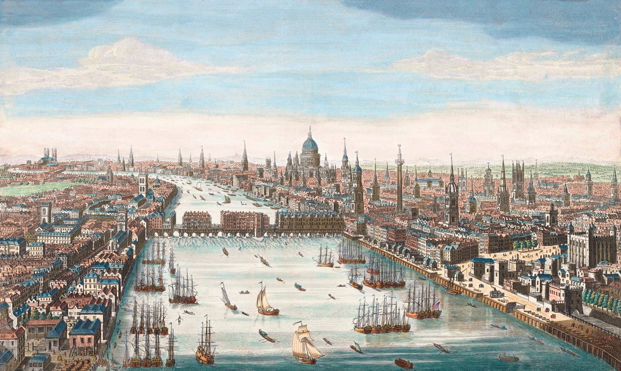 London a 18. században, Tekintse meg a Temzét a London Bridge-ig és a Szent Pál-székesegyházig alkotó: Unknown artist
