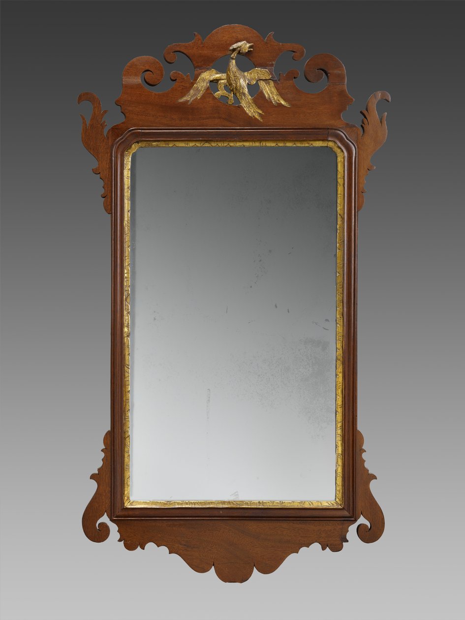Looking Glass, c. 1750-1820 (mahagóni furnér, azonosítatlan másodlagos fa, aranylevél és tükrös üveg) alkotó: Unknown artist