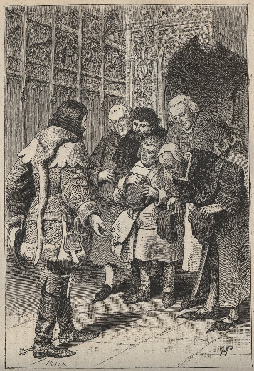 Lord Patrice Charteris és a perthi burzsoá - 19. századi illusztráció Walter Scott (1771-1832) „A perthi csinos lány vagy Valentin-nap (St. Valentine