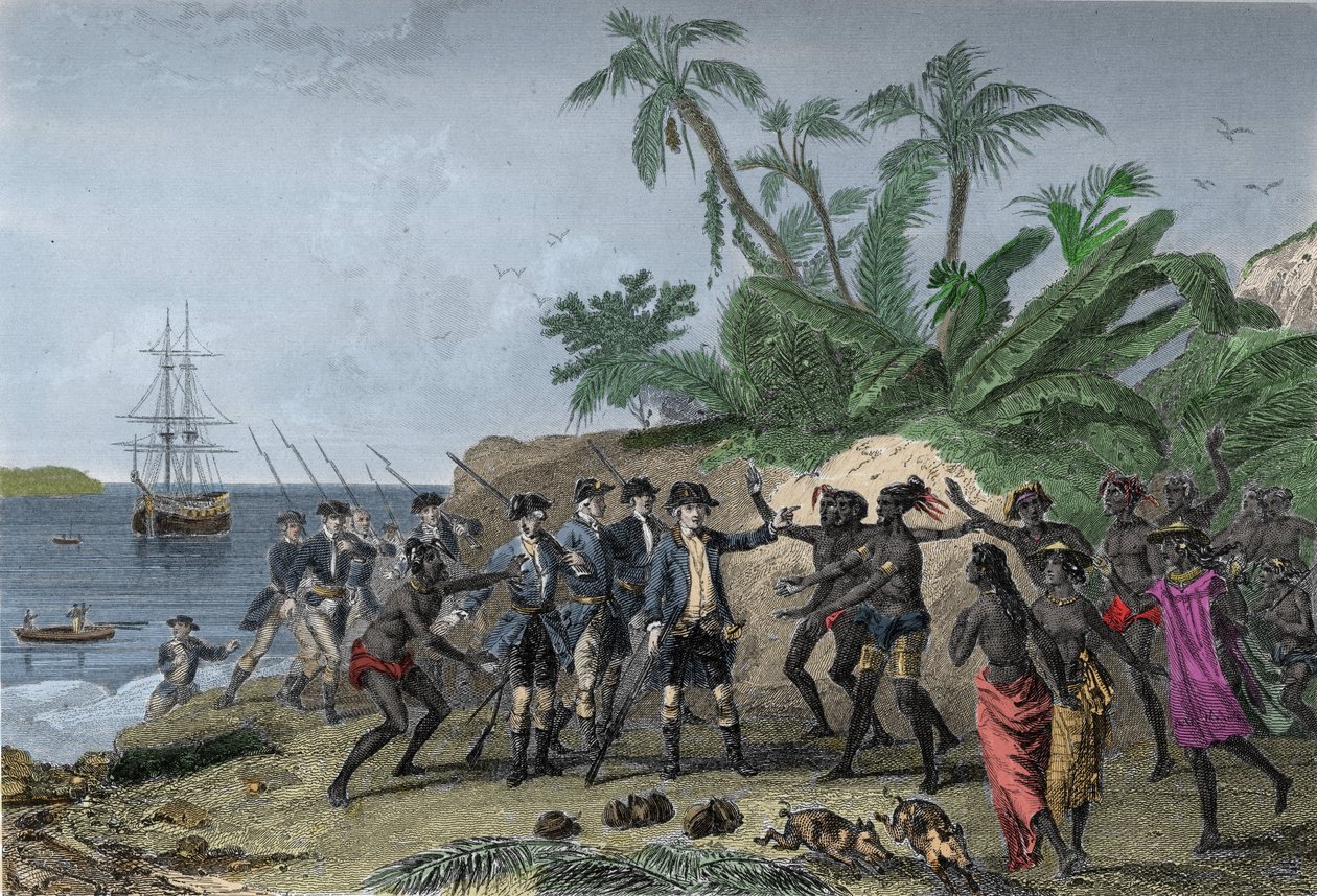 Louis Antoine (Louis-Antoine) Bougainville-ből, francia navigátor (1729-1811), beszédet mond a marquises Tahiti szigeteihez április 6-án alkotó: Unknown artist