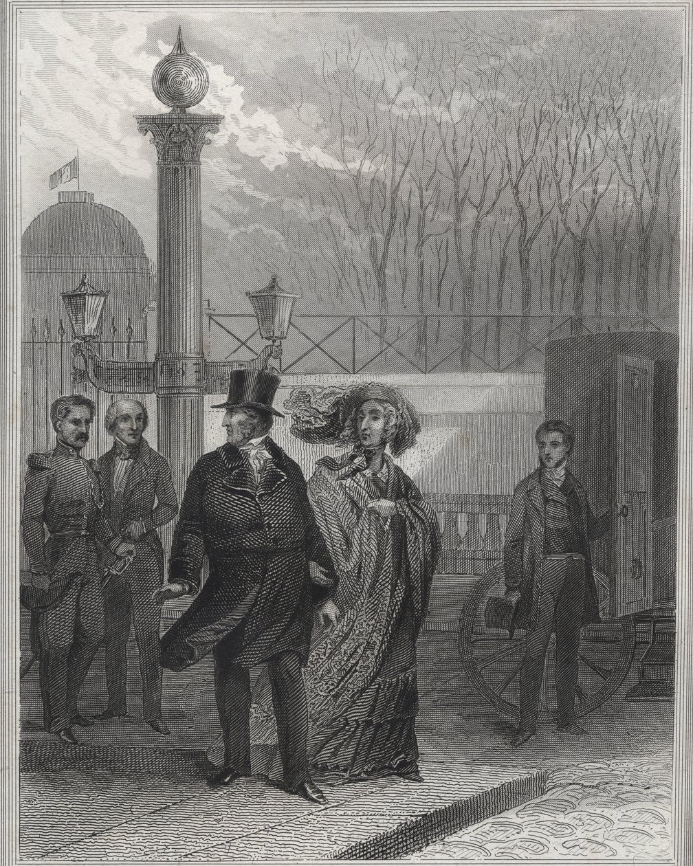 Louis Philippe és családja a Tuileries-palota előtt – I. Lajos Fülöp lemondatása, 1848. február 24. és a Második Köztársaság létrehozása – 1848. februári forradalom. alkotó: Unknown artist