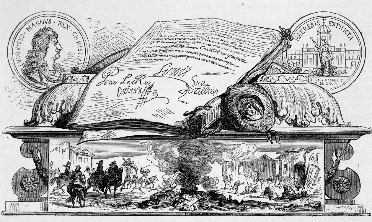 XIV. Lajos aláírta a Nantes-i szerkesztés visszavonását. alkotó: Unknown artist