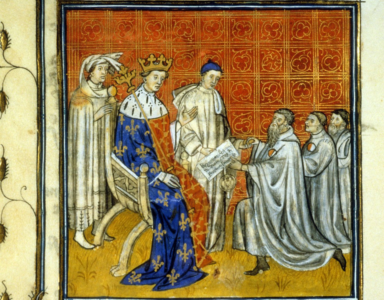 X. Lajos (1289-1316) oklevelet ad a királyság zsidóinak – A zsidók megváltása 1315-ben azon jogukból, hogy visszatérjenek a francia királyságba, miután Bél Fülöp 1308-ban kiűzte. A fehér és piros kerékről azonosíthatók. Illumina alkotó: Unknown artist