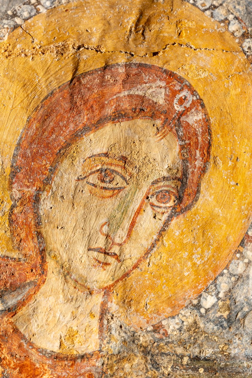 Madonna és gyermeke az arkangyalok között, Szűz Mária részlete alkotó: Unknown artist