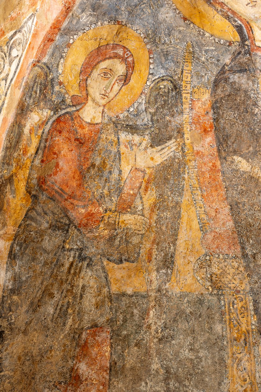 Madonna és gyermeke az arkangyalok között, részlet a bal oldali arkangyalról alkotó: Unknown artist