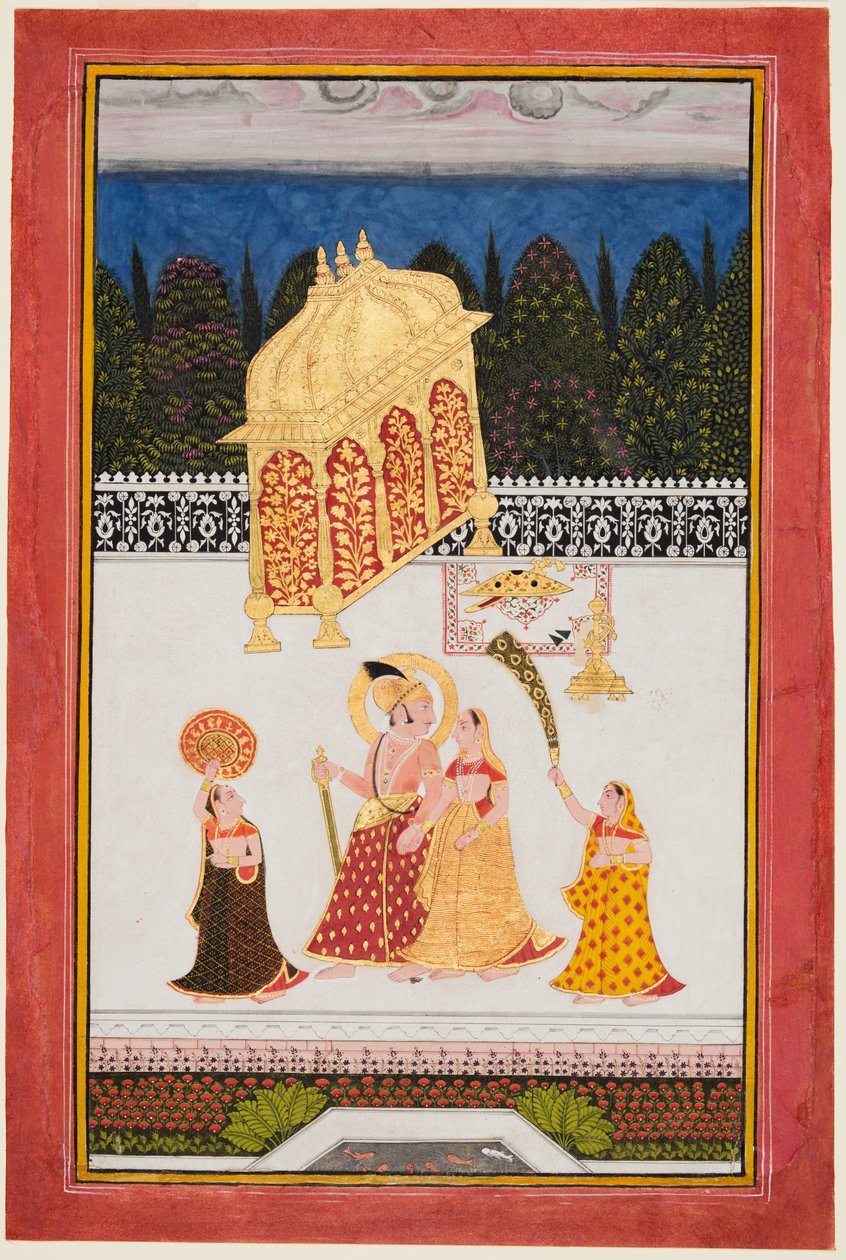 Maharana Ari Singh II, Mewar (ur. 1761–1773) hitvesével egy teraszon alkotó: Unknown artist