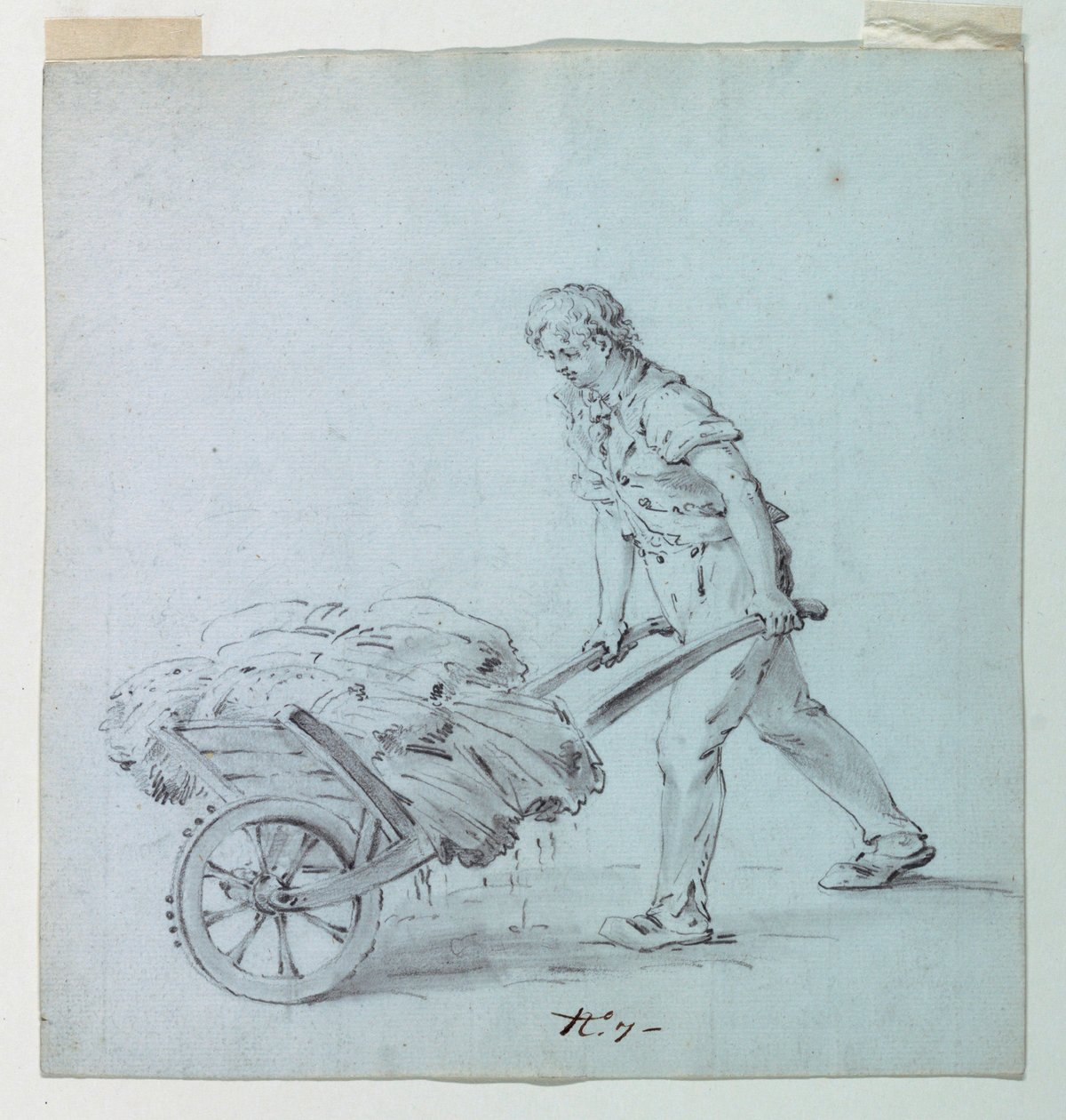Talicskát toló férfi, lehetséges vázlat egy szigethez pamutnyomtatáshoz alkotó: Unknown artist