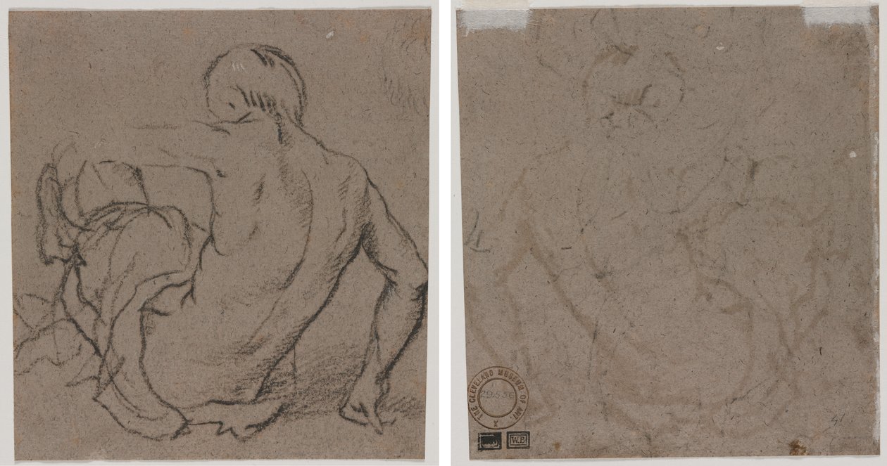 Férfi ül a földön, hátulról nézve (recto); Vázlat (fordítva) alkotó: Unknown artist