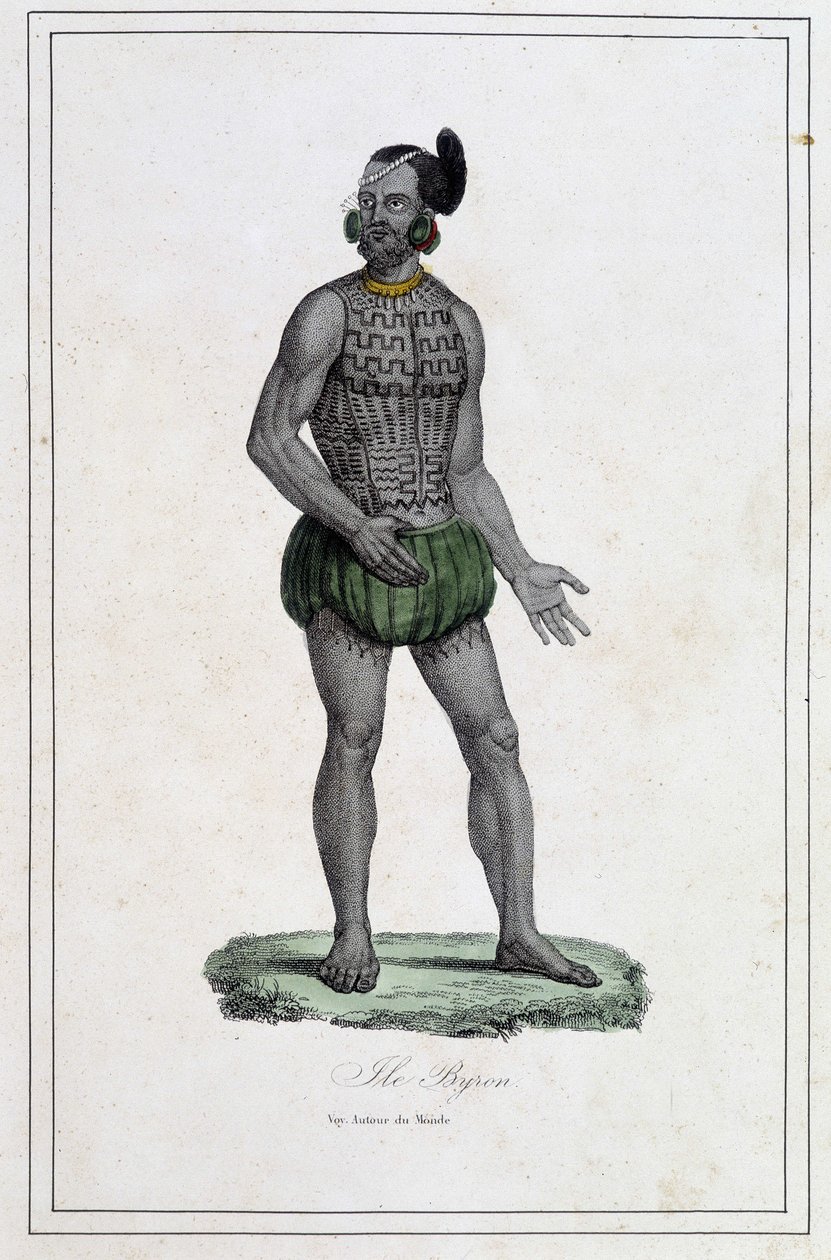 Byron-szigetek tetoválásos embere (Polinézia) – Paul Jonhanneaud abbé „A föld különböző népei” című művében, Librairie des Bons livres alkotó: Unknown artist