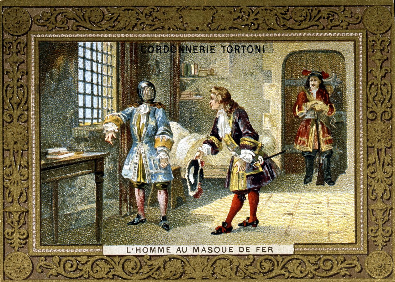 Férfi vasmaszkos zárral a Szent Margarita börtönben - Tortoni cipész kromója alkotó: Unknown artist