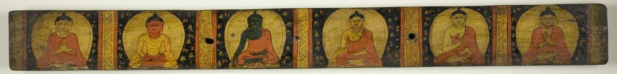 Kéziratos borító hat ülő Buddhával, különböző kézmozdulatokkal (Mudrák) alkotó: Unknown artist