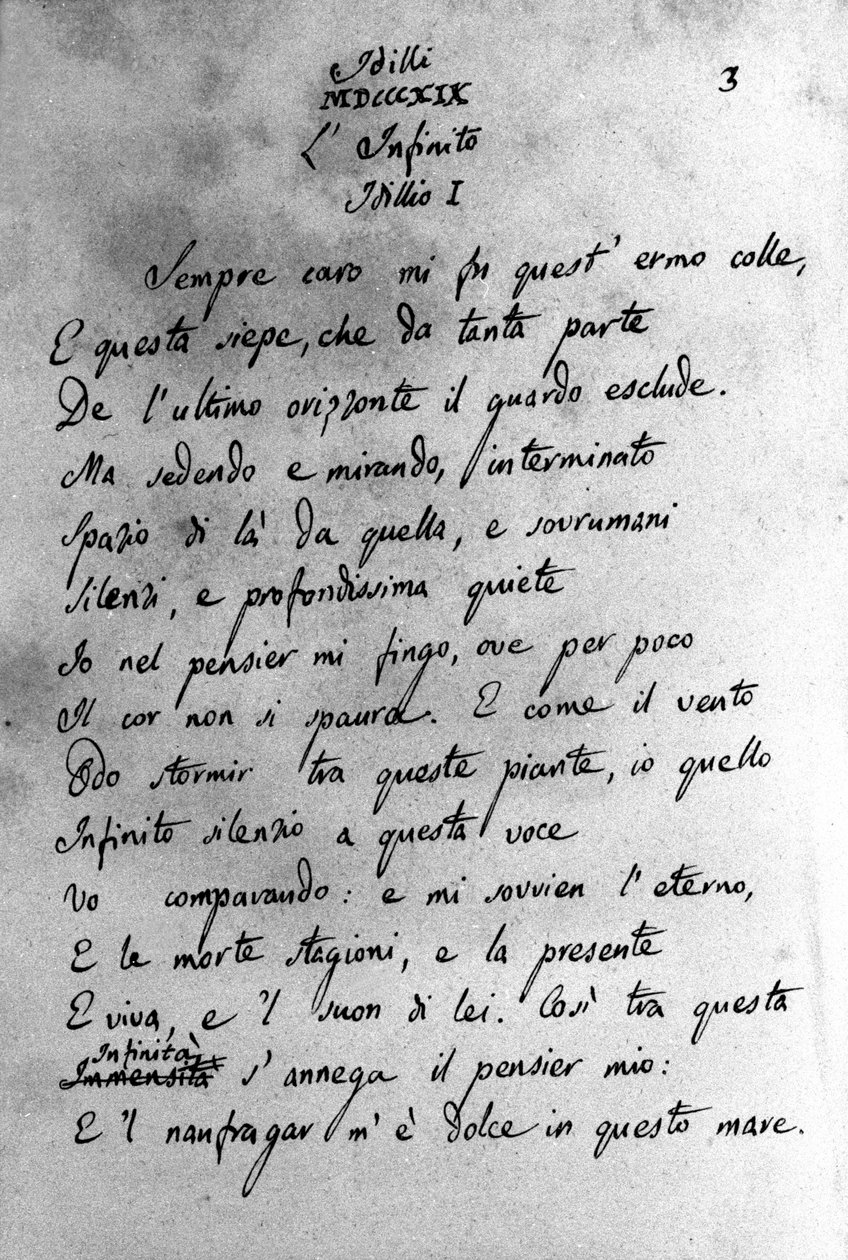 Giacomo Leopardi (1798-1837) olasz költő „” Idilli” (Az idillek) kézirata XIX. alkotó: Unknown artist