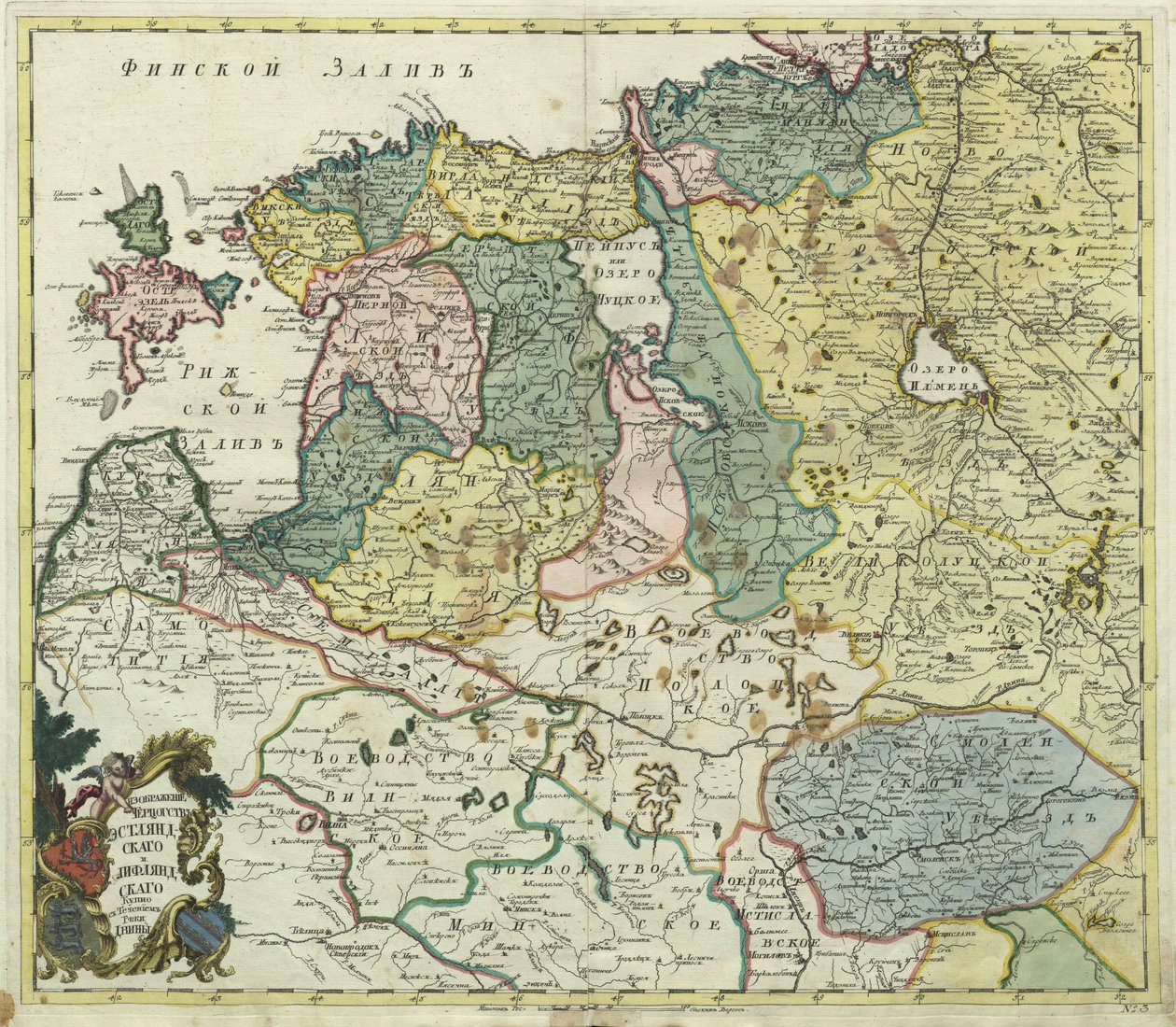 Észtország és Livónia térképe - Névtelen mester - 1745 - Rézmetszet, akvarell - Tudományos Akadémia, Szentpétervár alkotó: Unknown artist