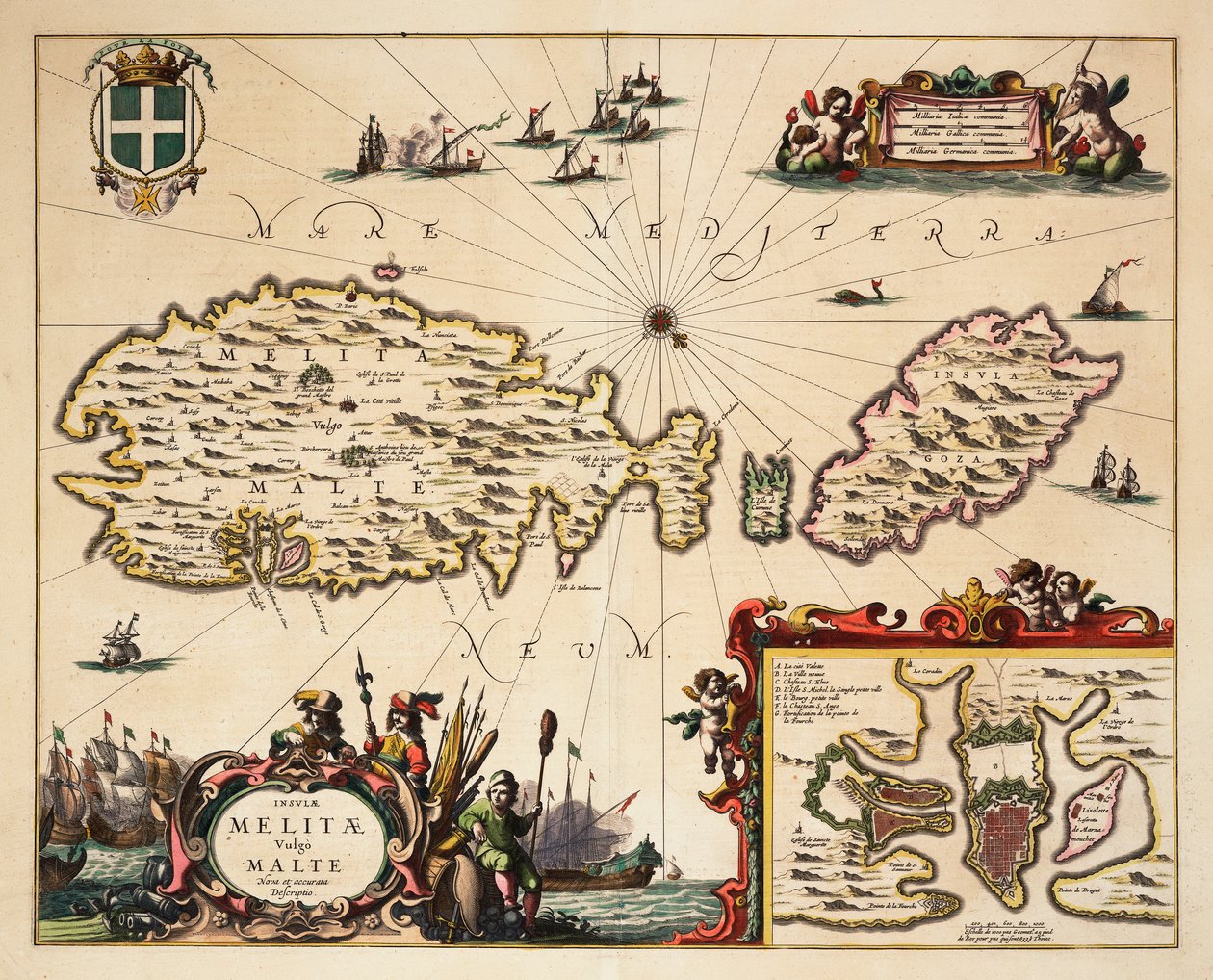 Málta és Gozo térképe, 1650 körül (színes metszet) alkotó: Unknown artist