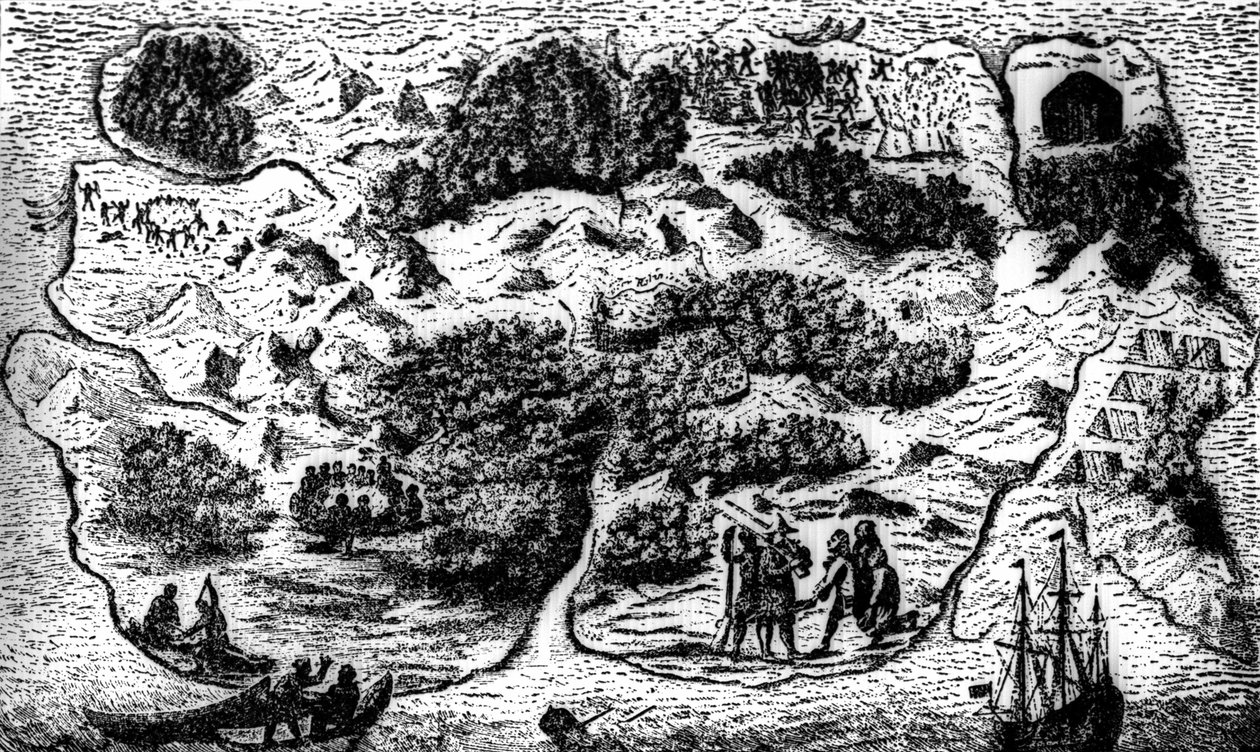 Robinson Crusoe-sziget térképe, Daniel Defoe regénye: „Súlyos elmélkedések”, Crusoe, III. alkotó: Unknown artist
