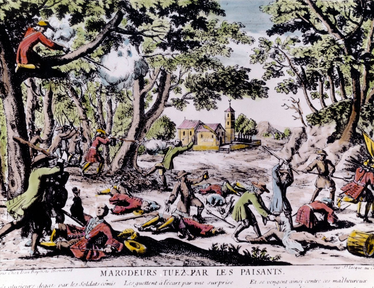 Parasztok által lelőtt martalócok. 18. századi nyomtatvány Paris, B.N. alkotó: Unknown artist