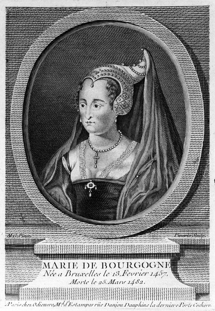 Burgundi Mária (1457-1482), Merész Károly lánya és az osztrák Maximilian felesége. 19. századi metszet. alkotó: Unknown artist