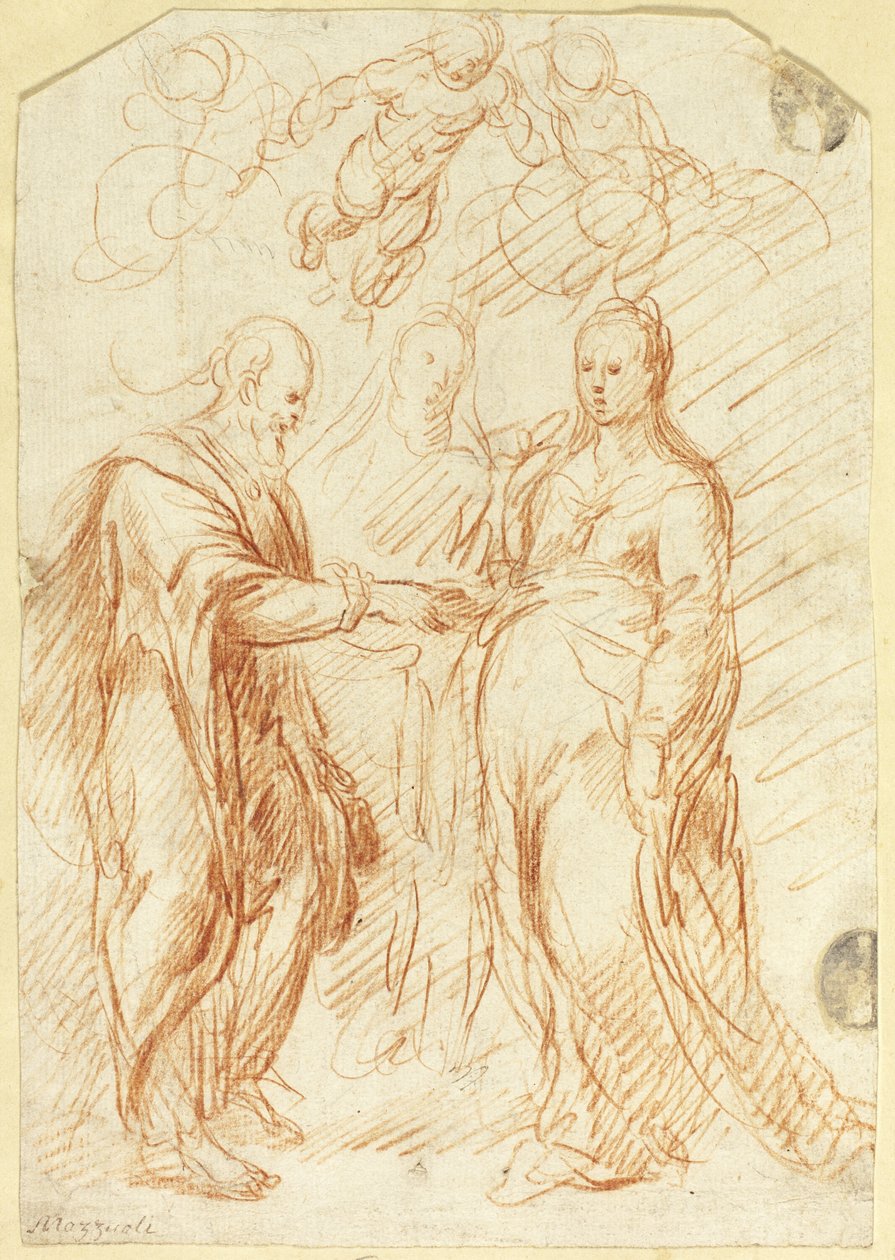 Szűz Mária házassága (recto); az arc alsó felének vázlatai profilban (verso) alkotó: Unknown artist