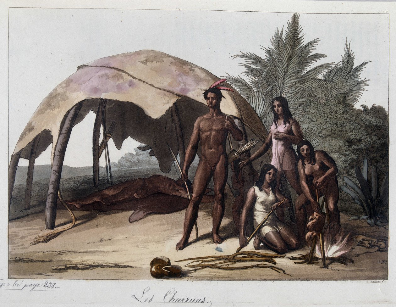 Étkezés a charruáknál, Paraguay indiánjainál. „A régi és modern viseletben” 1818-1820, Ferrario. alkotó: Unknown artist