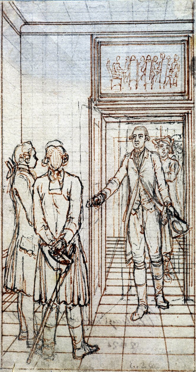Goethe és Jung Stilling találkozója Strasbourgban. 19. századi rajz. alkotó: Unknown artist