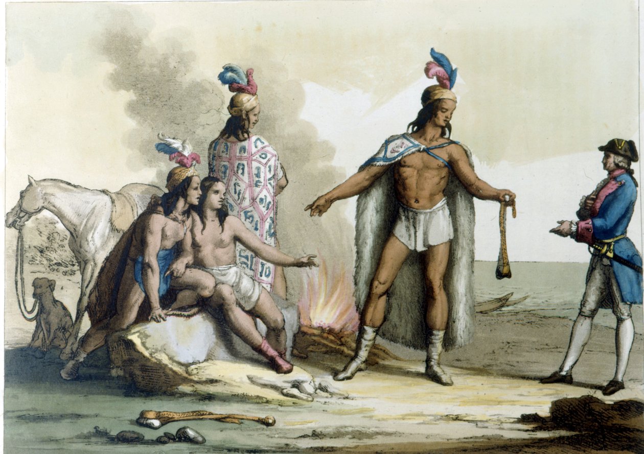 Egy nyugati ember találkozása Patagónia indiánjaival. alkotó: Unknown artist