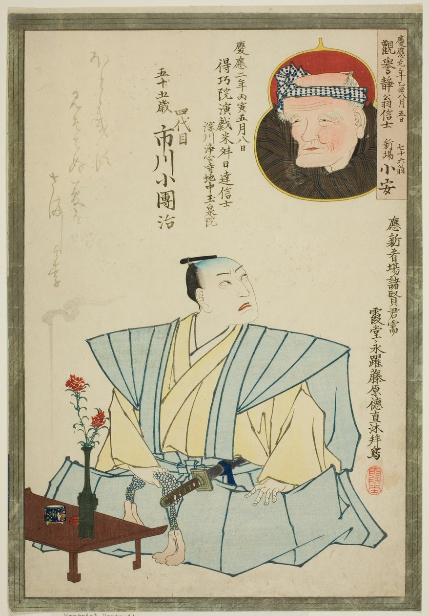 Ichikawa Kodanji IV. színész és Shinba Koyasu költő emlékportréja alkotó: Unknown artist