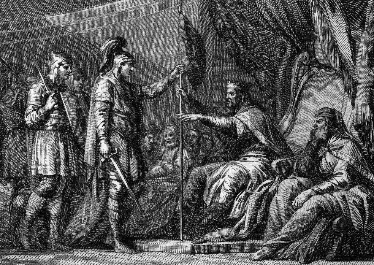 Meroving korszak: a palota egyik polgármestere (a királyság méltósága) hivatalba lépése előtt letette az esküt. Megesküszik a régió eveseinek és urainak, hogy megtartják jogaikat. 18. századi metszet. alkotó: Unknown artist