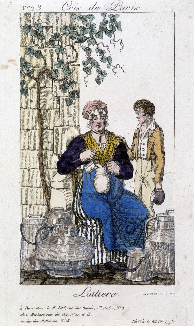Tejet palackba öntve egy fiatal férfinak - „” Cris de Paris”-ban”, deb. 19. század alkotó: Unknown artist