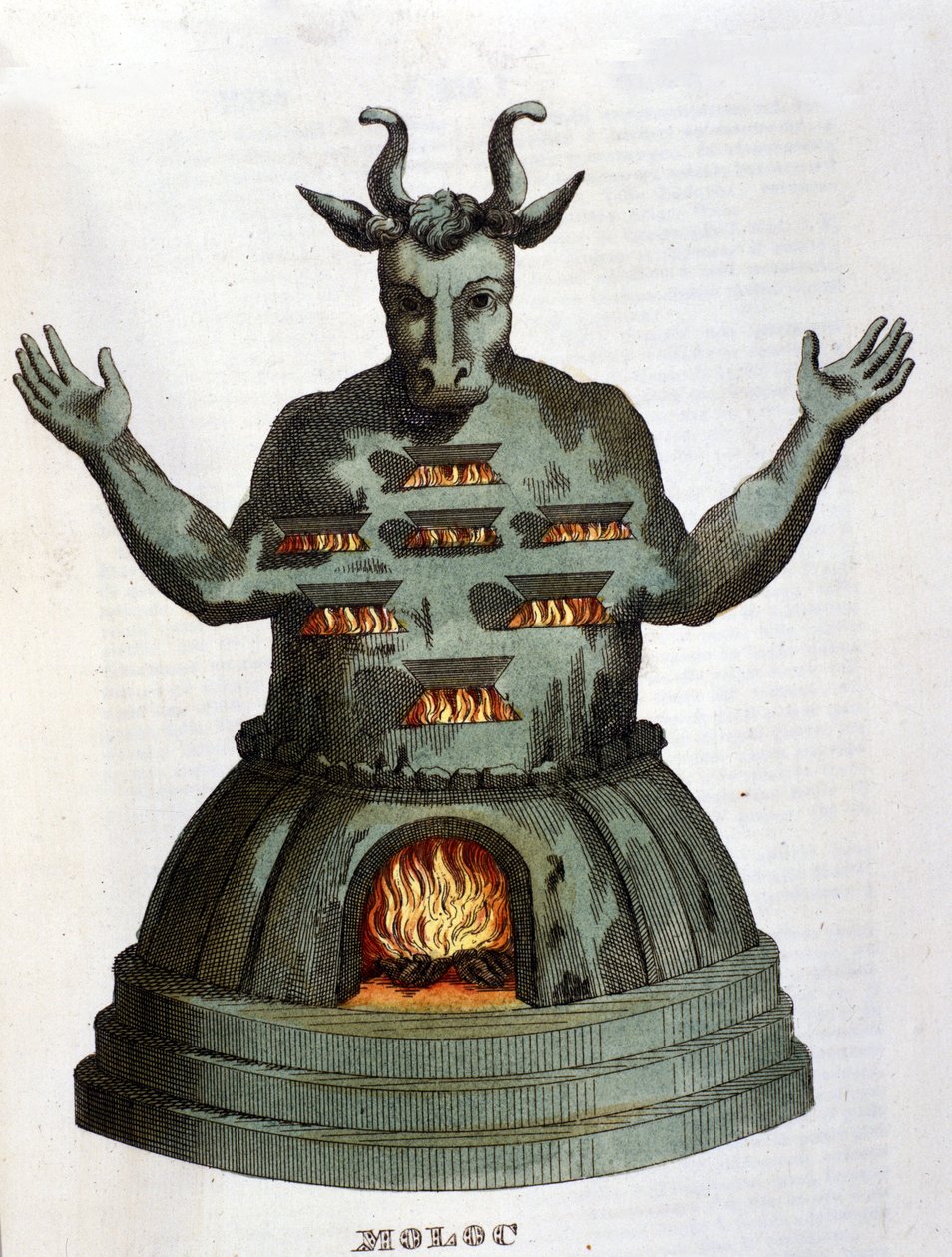 Moloch. Ősi karthágói istenség. A gyerekeket feláldoztuk neki úgy, hogy a lángok közé dobtuk őket. századi metszet. alkotó: Unknown artist