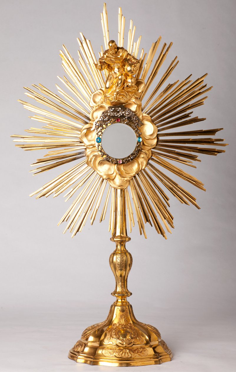 Szentségtartó. Vermeil, gyémántok, hamis ékszerek az Atyaisten (Dieu le Père) szoborral. 18. század. alkotó: Unknown artist