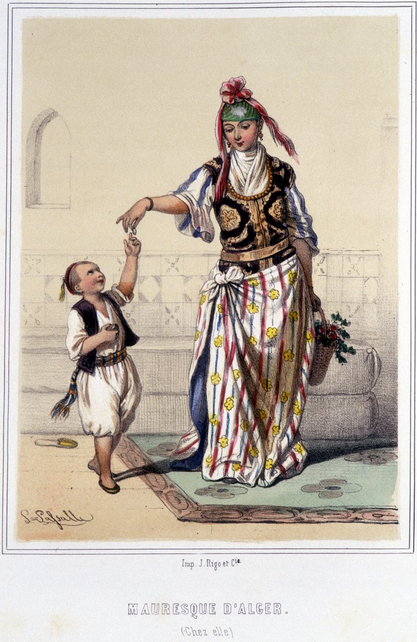Mór nő egy gyerek kíséretében otthon Algírban a 19. század második felében. alkotó: Unknown artist