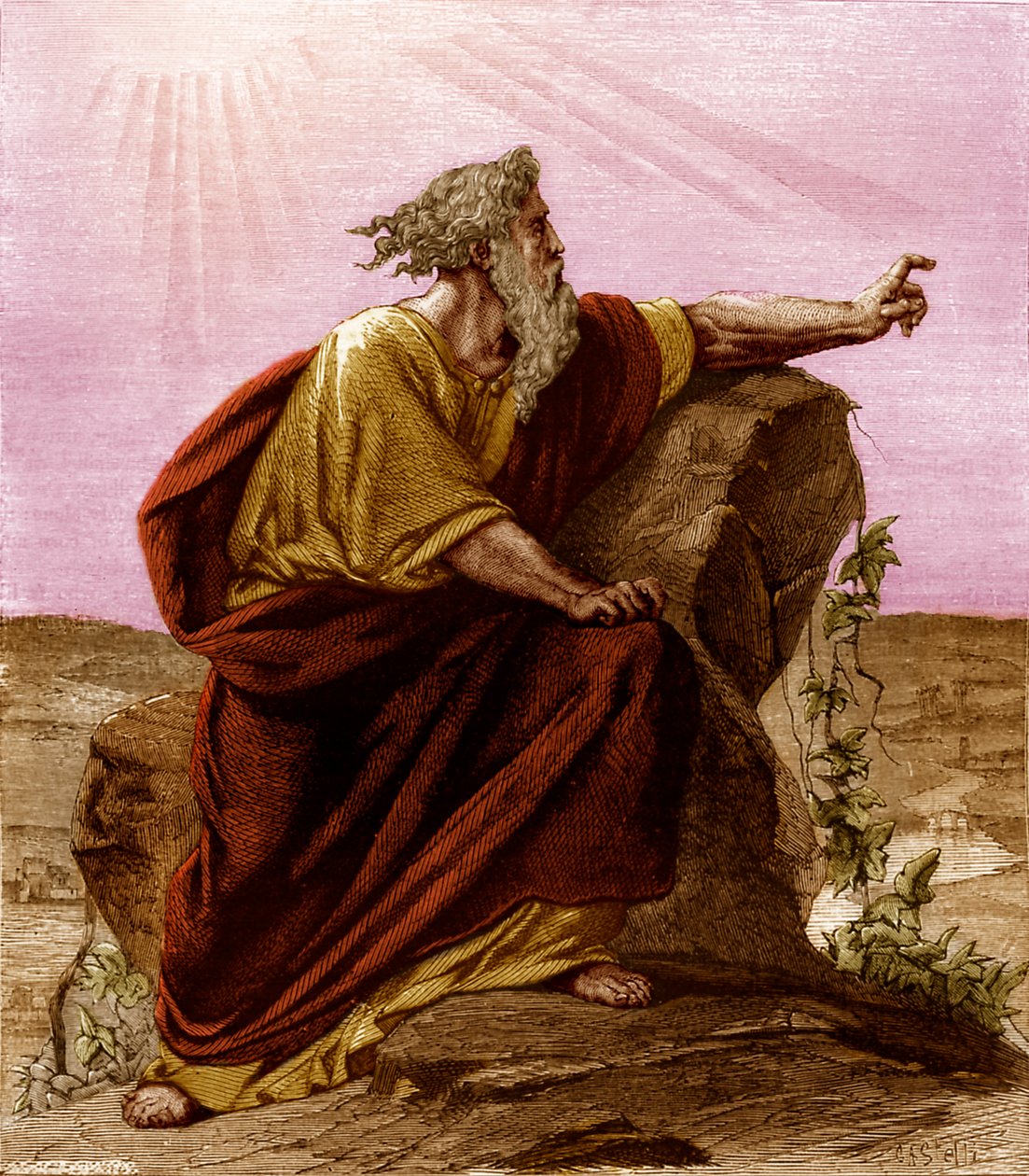 Mózes az ígéret földjét nézi a Pisgah-hegyről, a Nebo-hegyről (nyomtatás) alkotó: Unknown artist
