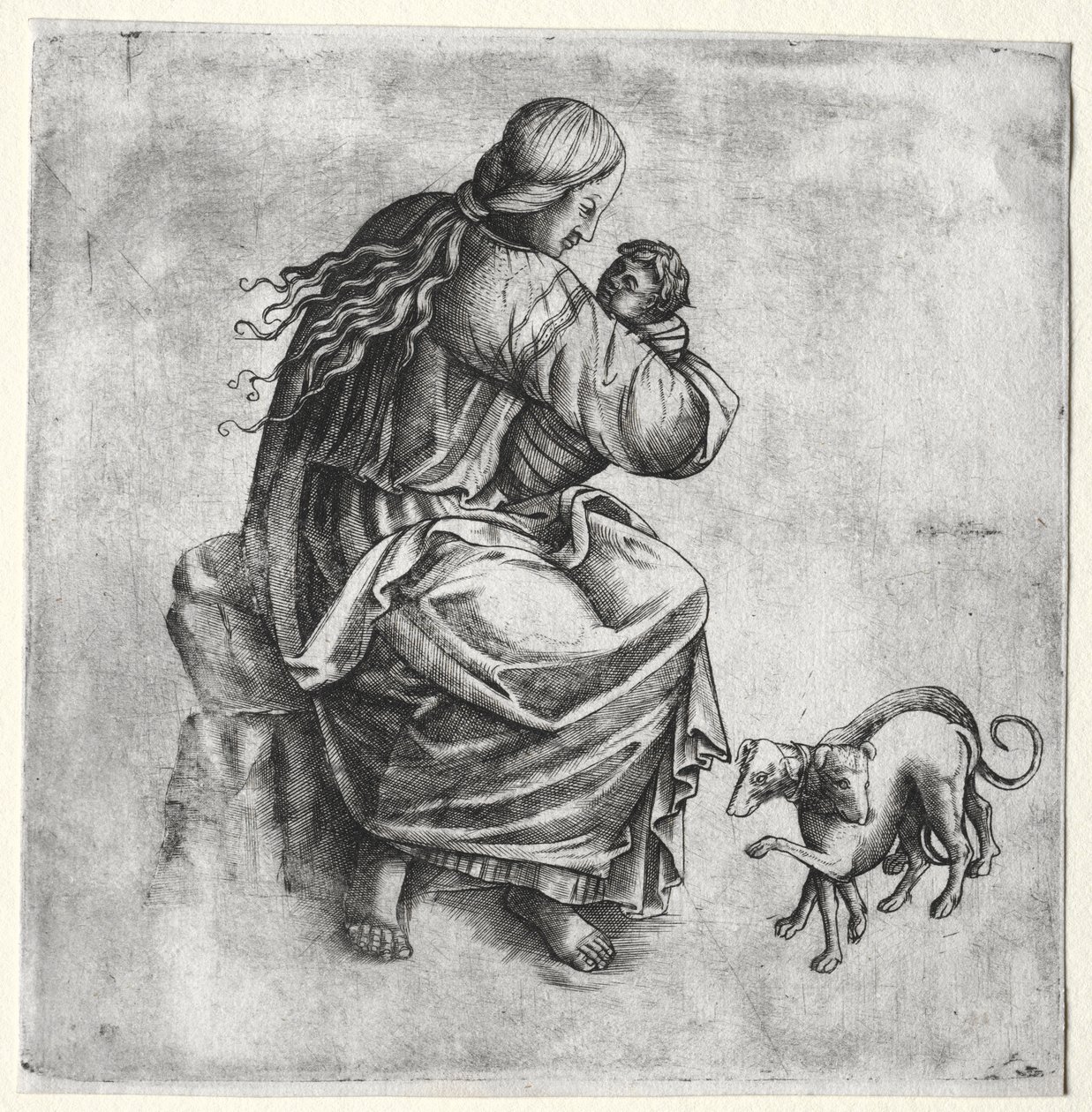 Anya és gyermeke két kutyával alkotó: Unknown artist
