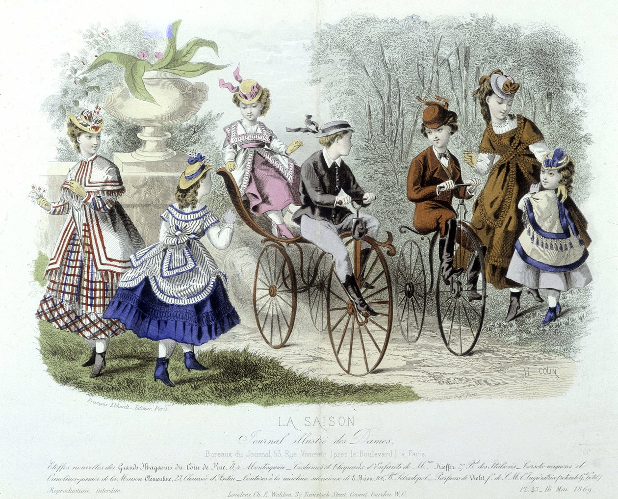 Anyák, gyerekek és biciklik az óvodában (gyerekdivat) - a „” Le journal illustré des dames” c. alkotó: Unknown artist