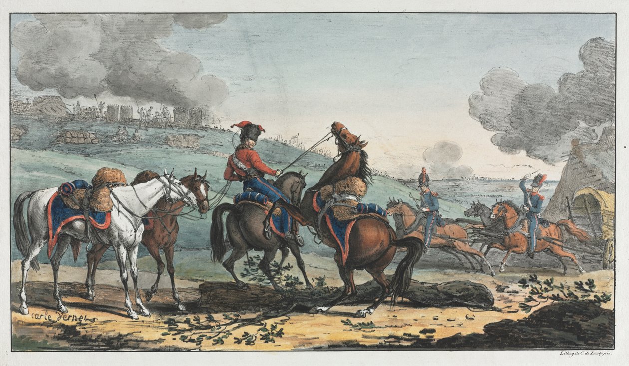 Lovas tüzér három lovat vezet alkotó: Unknown artist