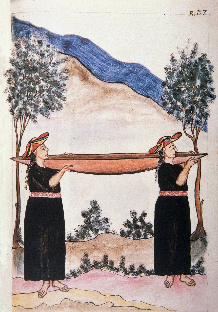 Moyobamba indiánok kenujukban, Baltazar Martinez Companion és Bujanda, Trujillo püspöke (1782-1785) "Trujillo del Peru" vagy "Codex Martinez Companion" című könyvéből alkotó: Unknown artist