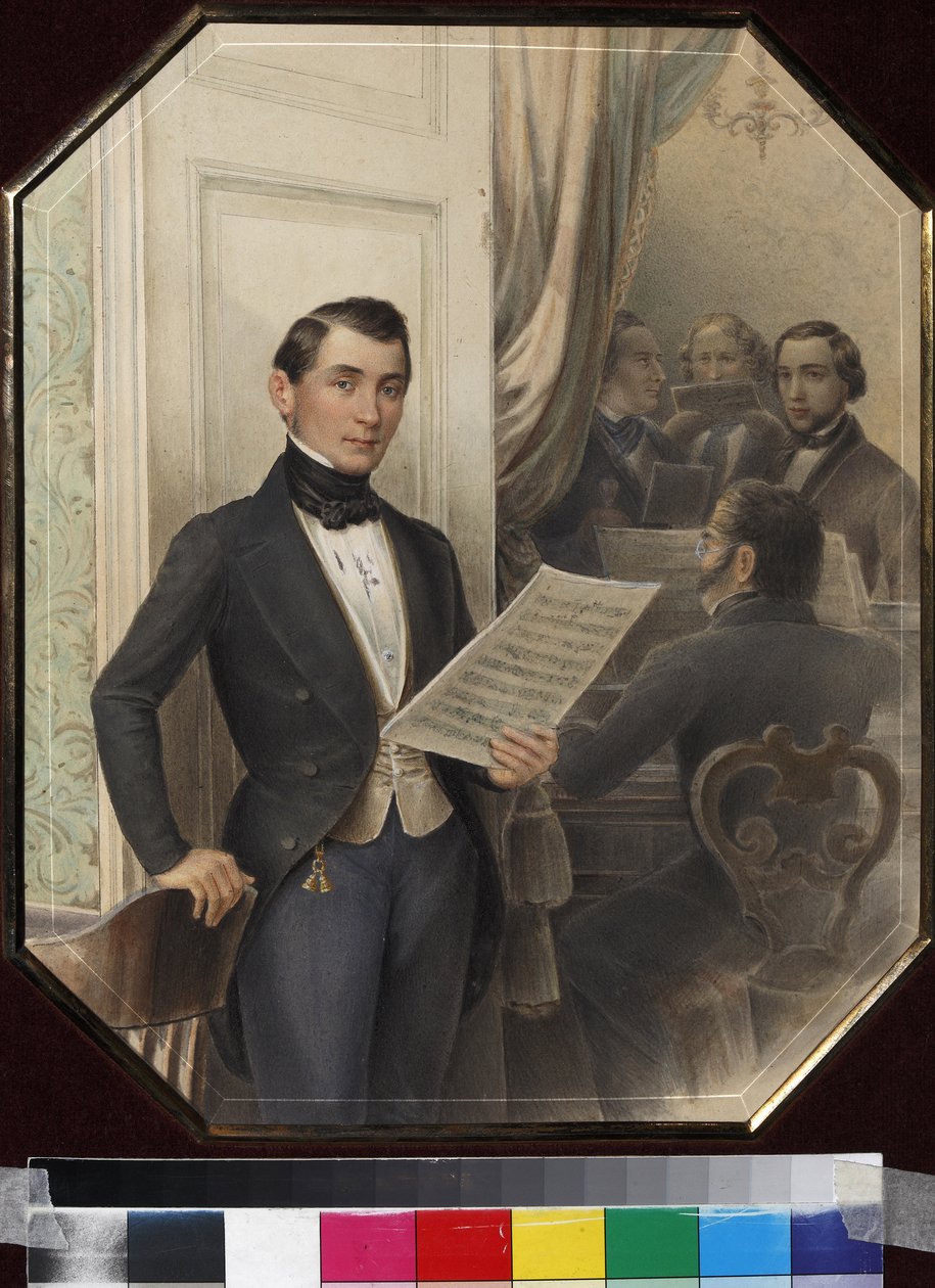 Zenészek egy próbán, Anonymous. Toll, ecset, akvarell, tinta és fehér szín papíron alkotó: Unknown artist