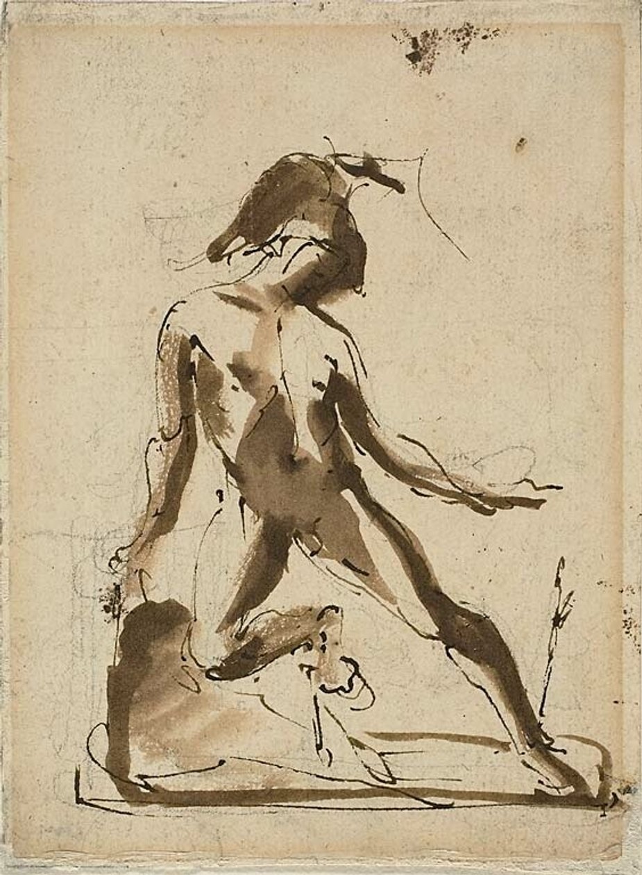 Mitológiai alak: (recto); alakok vázlatai (verso) alkotó: Unknown artist