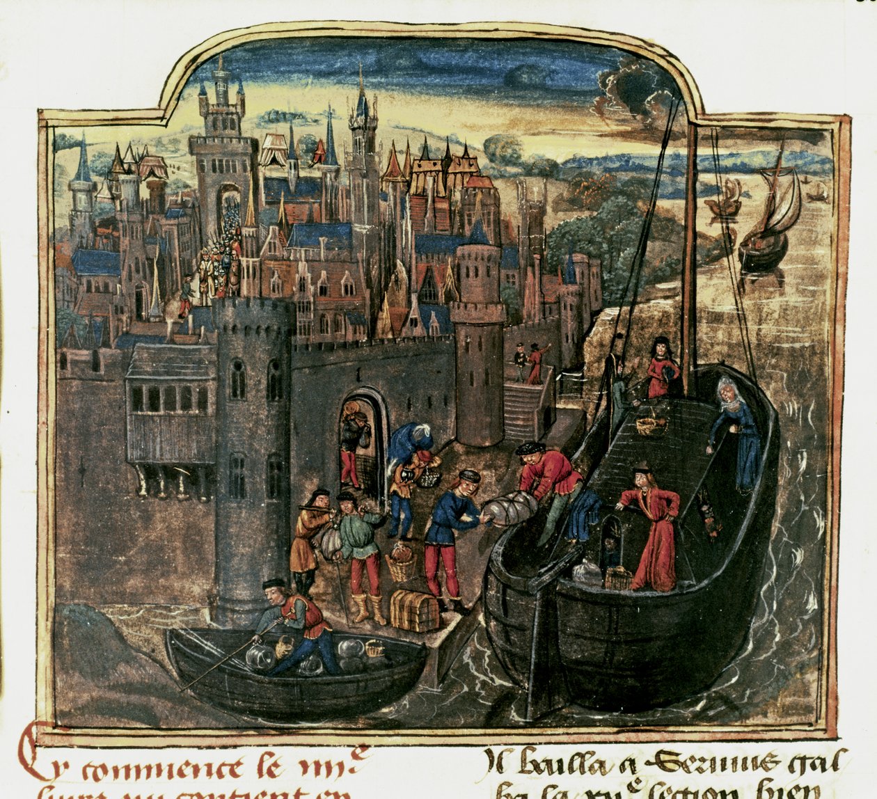 NAVIGÁCIÓ: Kereskedőhajó rakodása, 15. század vége (miniatűr) alkotó: Unknown artist